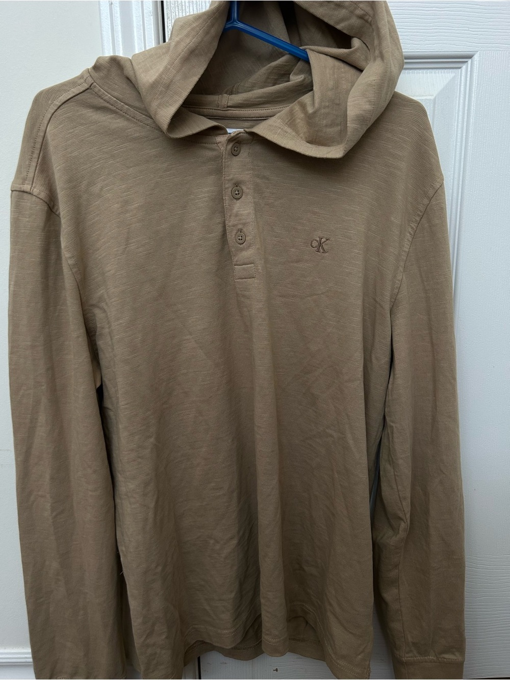 Calvin Klein Men's Hooded Henley Top - Light Brown